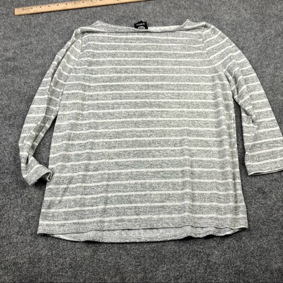 Bobeau Size L Space Dye Shirt grey stripped White Pullover Blouse - Picture 4 of 6